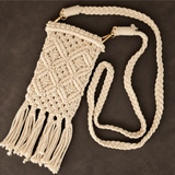 Off-White Diamond Knot Tassel Macrame Mobile Sling Bag