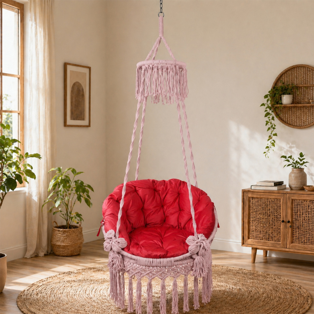 Baby Pink Macrame Hanging Swing Chair