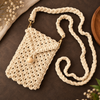 Off White Bead Macrame Mobile Bag