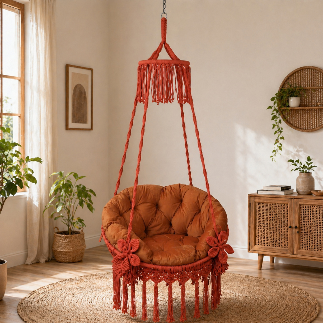 Red Macrame Hanging Swing Chair