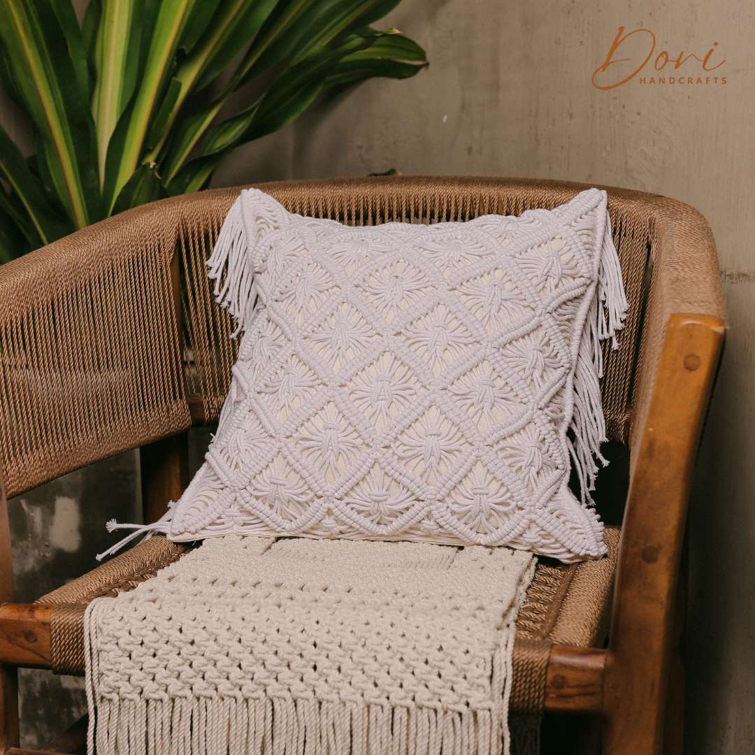 Snow White Macrame Cushion Cover