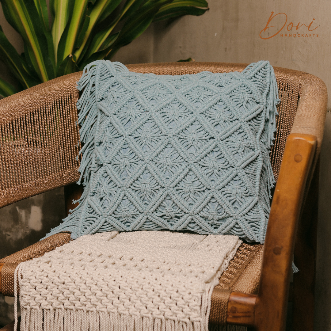 Dusty Sage Macrame Cushion Cover