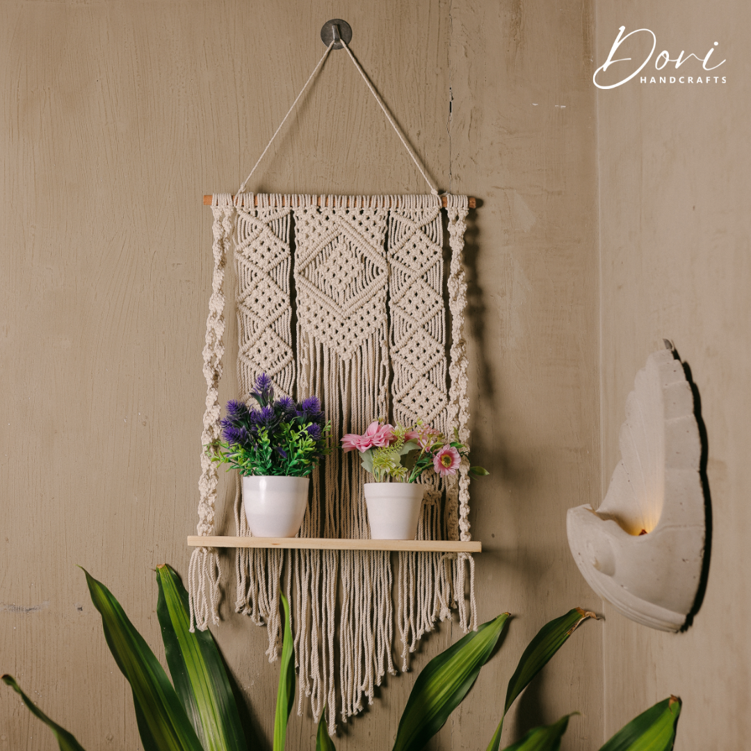 The Nordic Diamond Macrame Floating Shelf