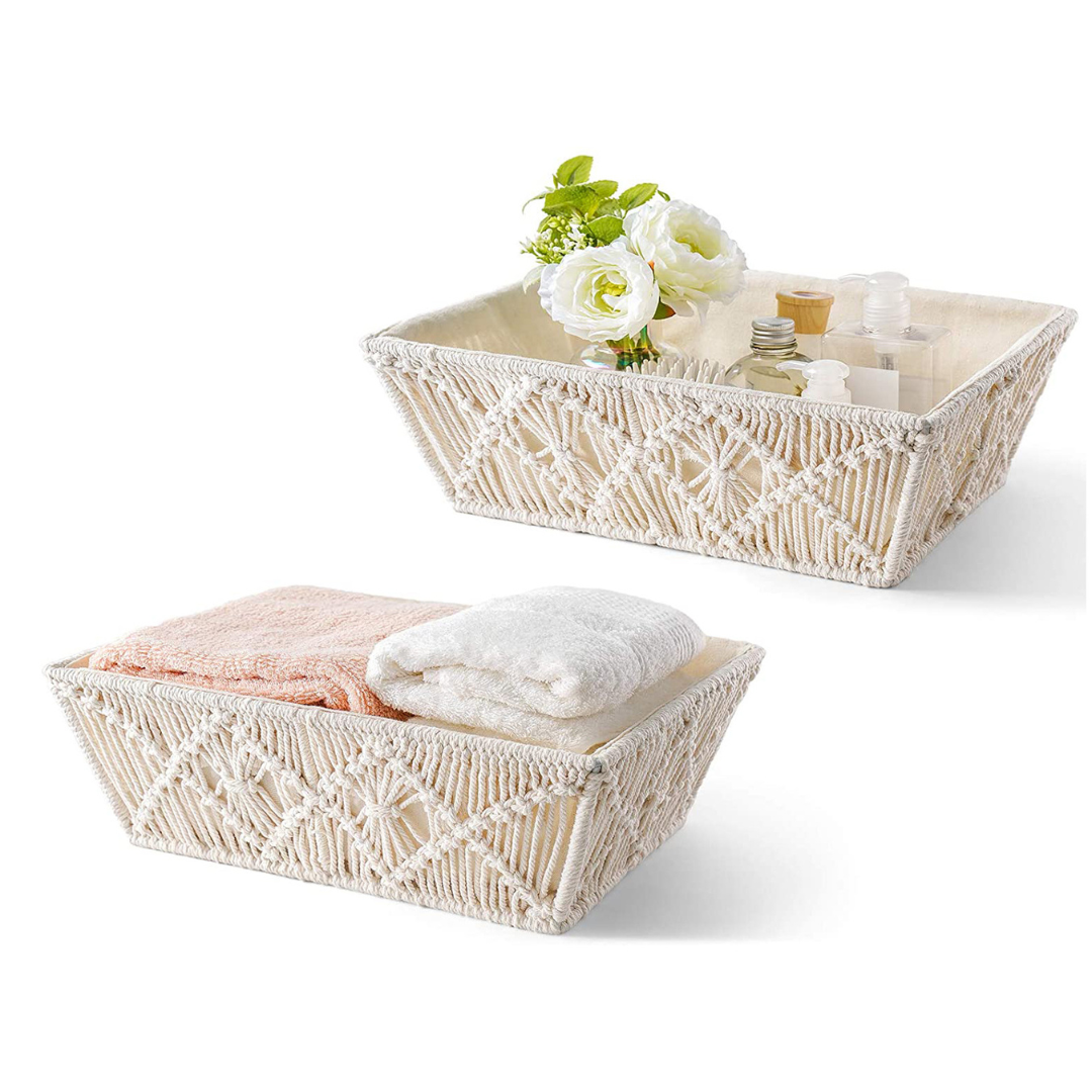 Set of 2 Macrame Storage Baskets – Off-white