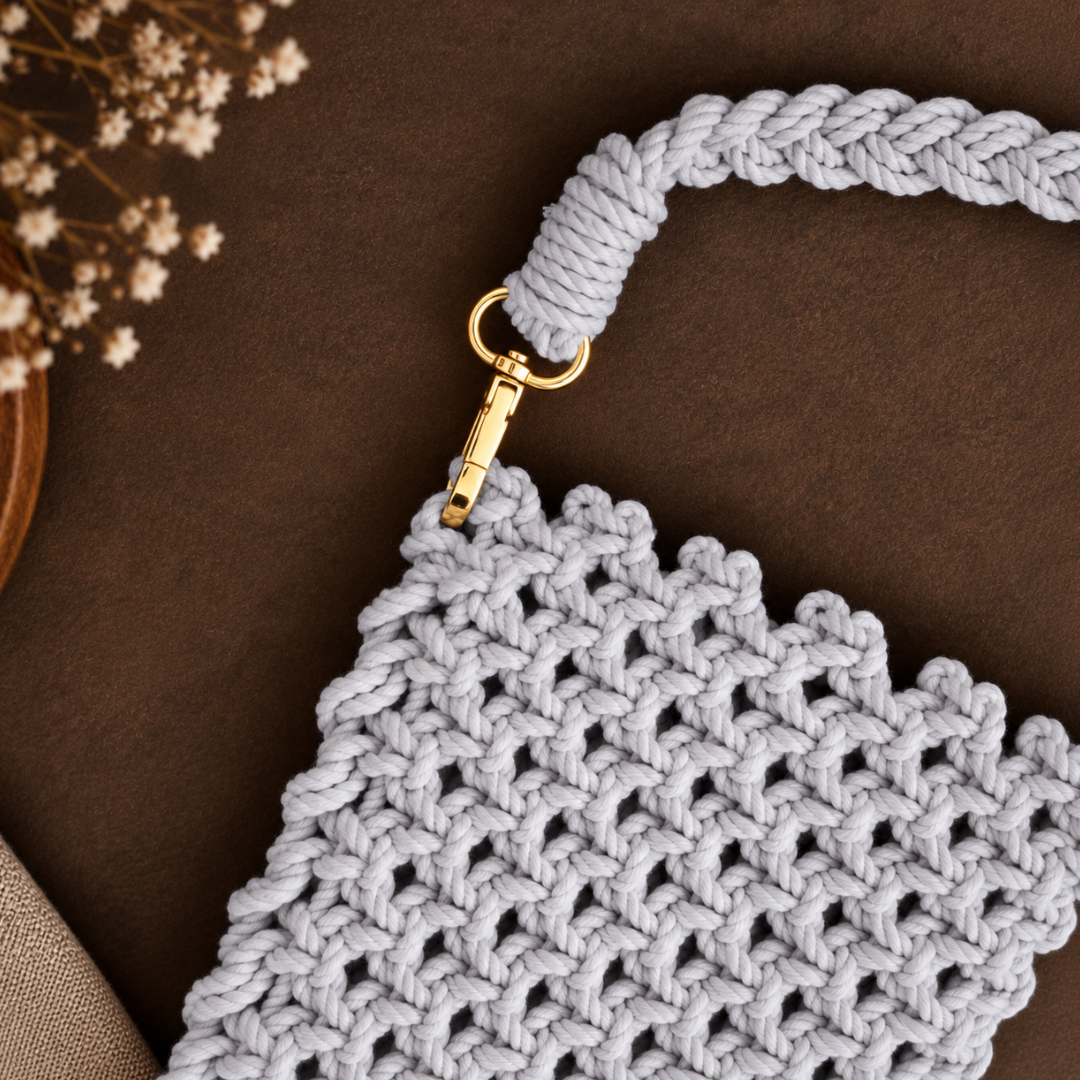 Grey Knot Macrame Mobile Sling Bag