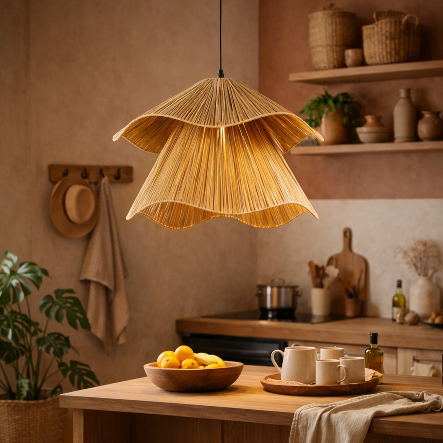Terra Bloom Raffia Pendant Light