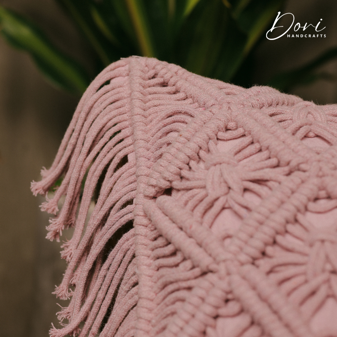 Baby Pink Macrame Cushion Cover