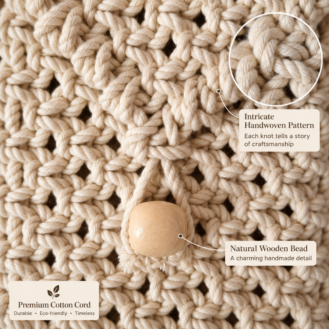 Off White Bead Macrame Mobile Bag