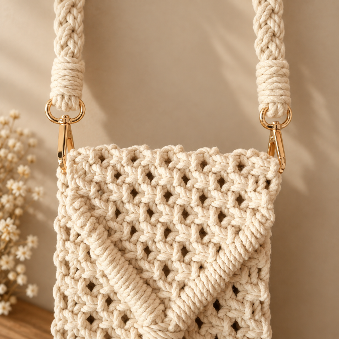 Off-White Tassel Macrame Mobile Bag