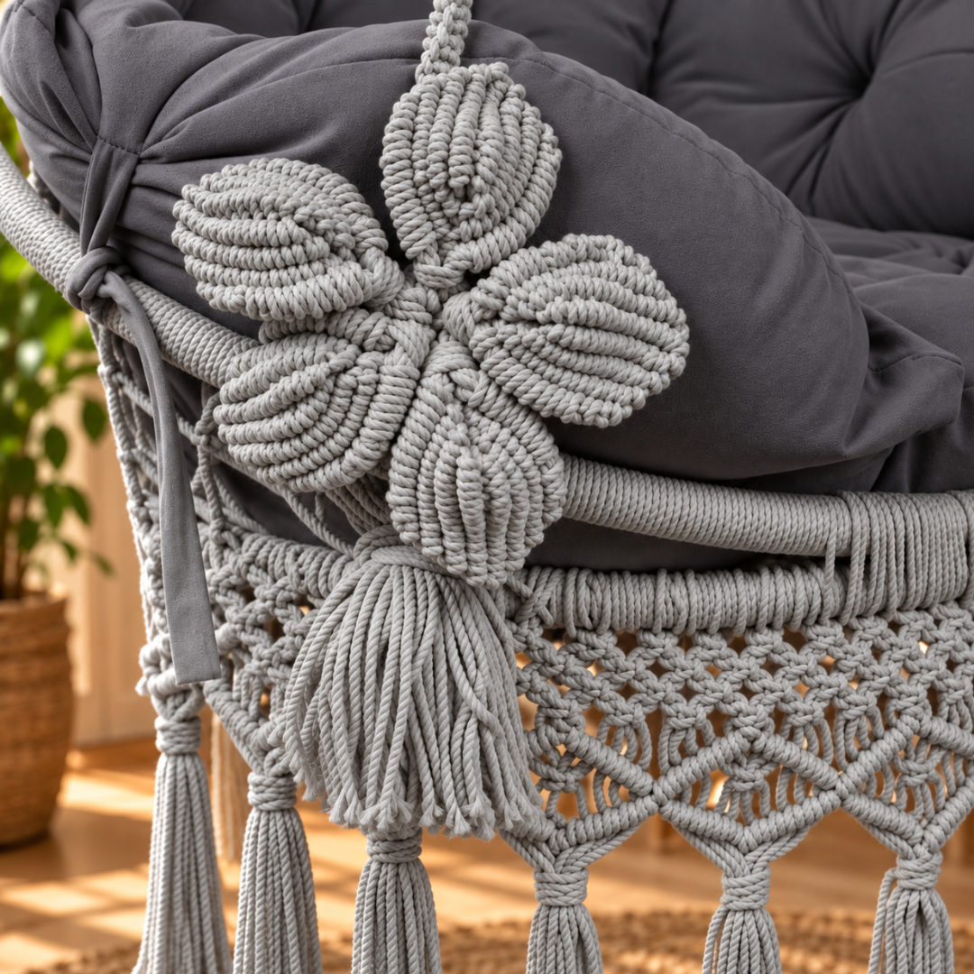 Metal Grey Macrame Hanging Swing Chair