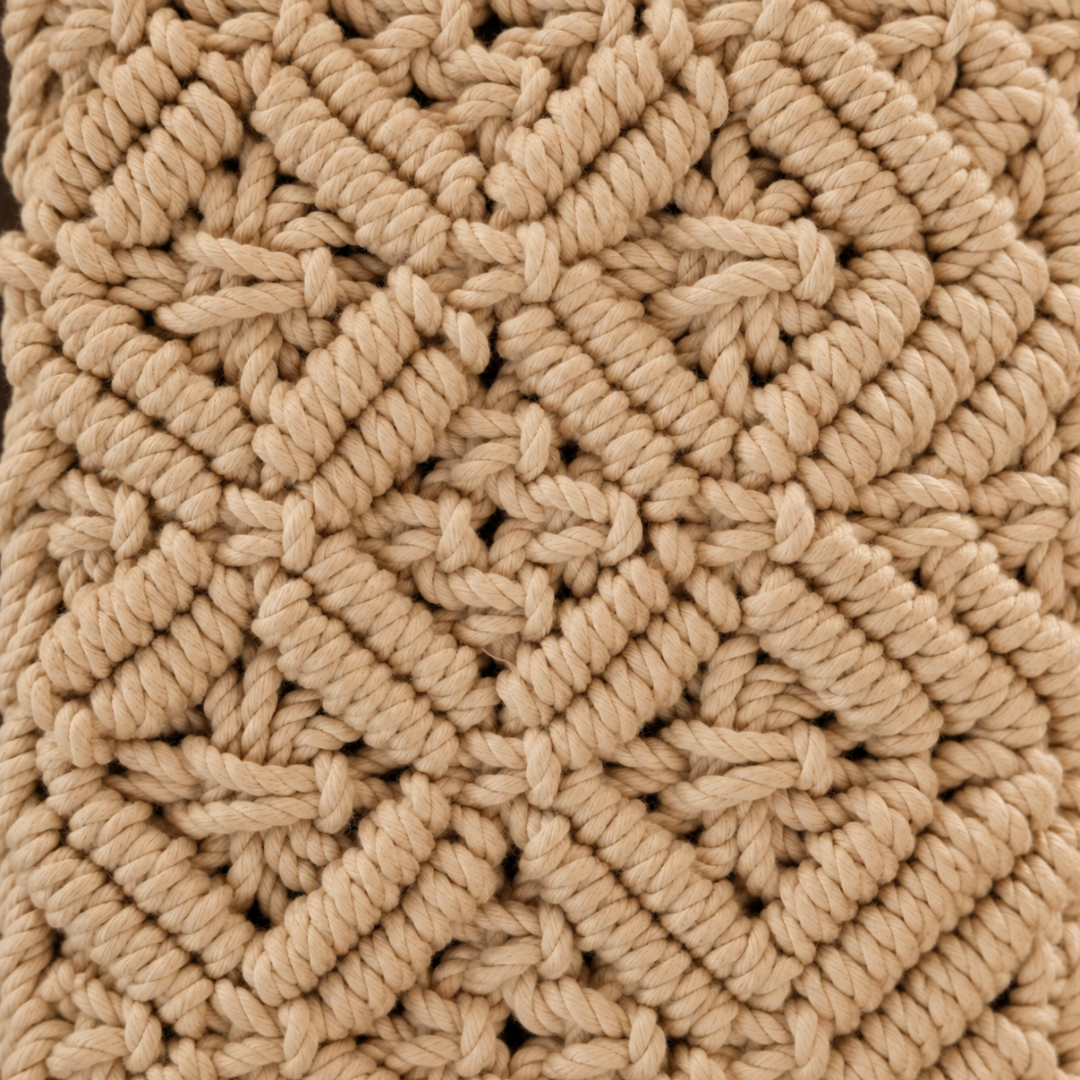 Beige Diamond Knot Tassel Macrame Mobile Sling Bag