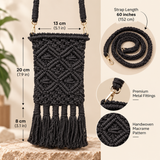 Black Diamond Knot Tassel Macrame Mobile Sling Bag