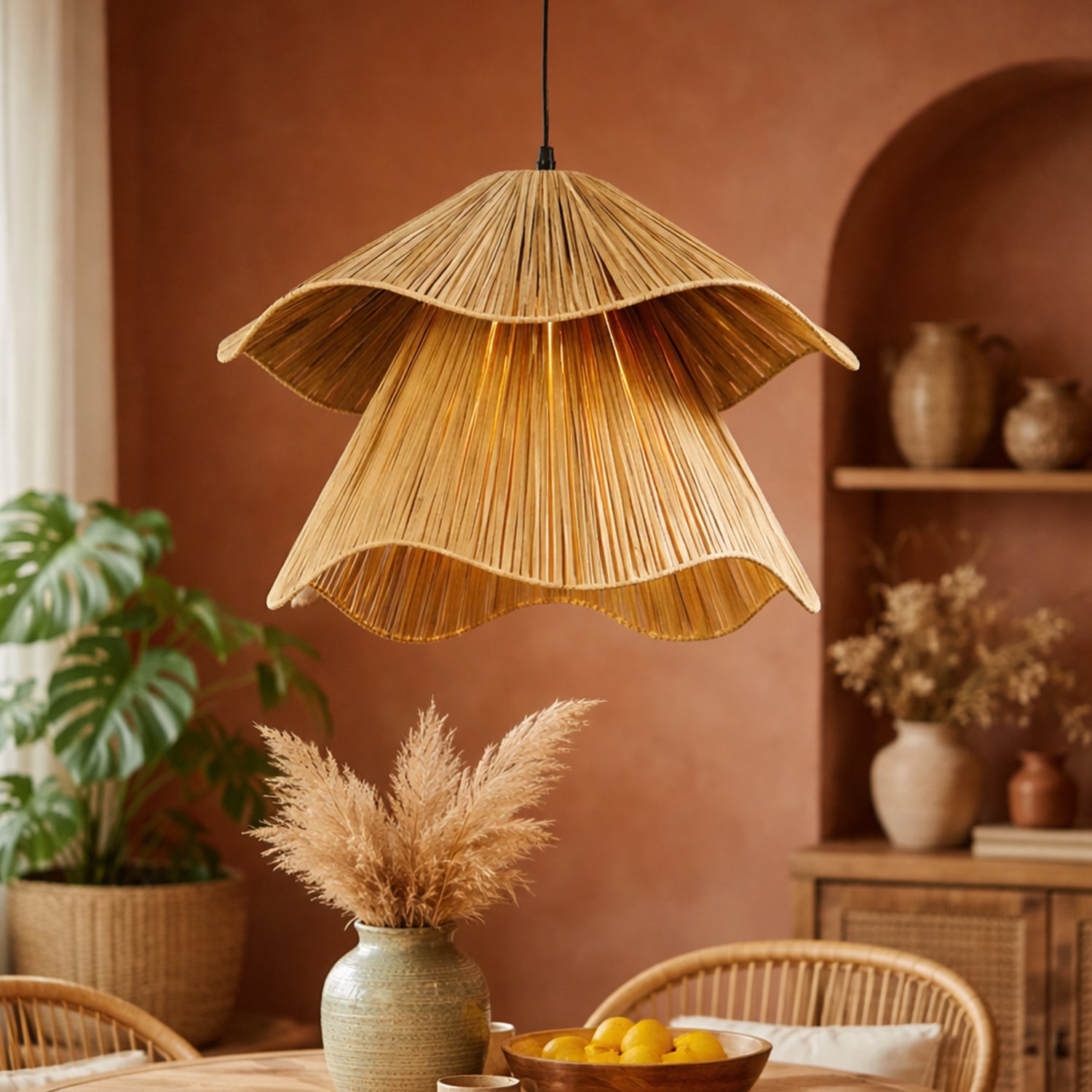 Terra Bloom Raffia Pendant Light