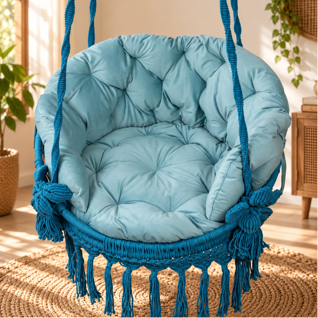 Sky Blue Macrame Hanging Swing Chair