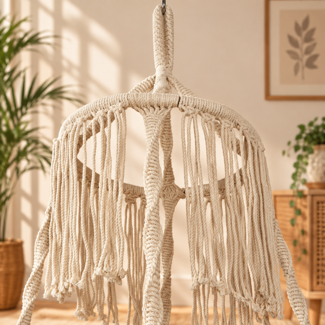Off-White Macrame Hanging Swing Chair