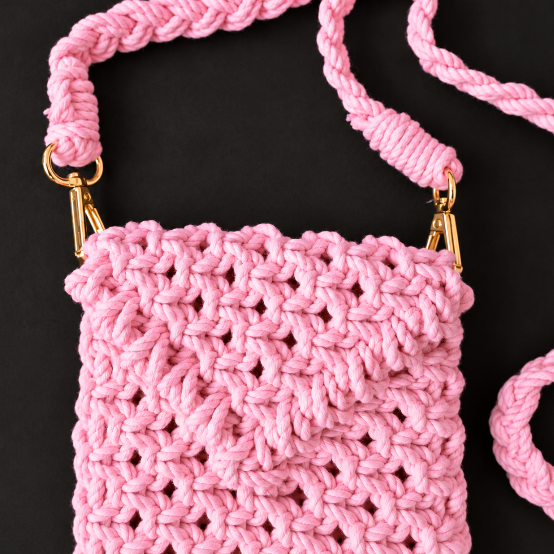Pink Bead Macrame Mobile Bag