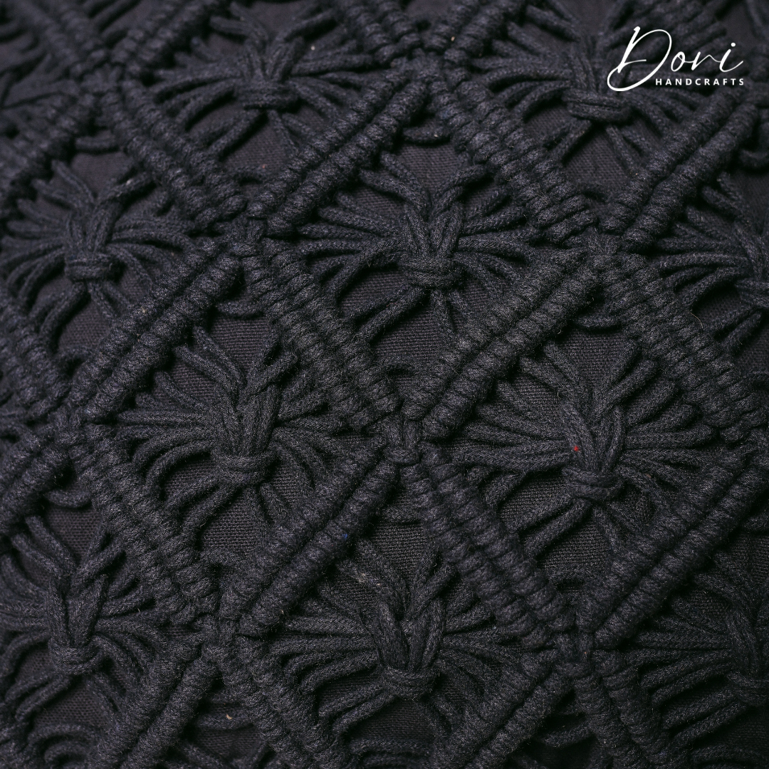 Black Macrame Cushion Cover