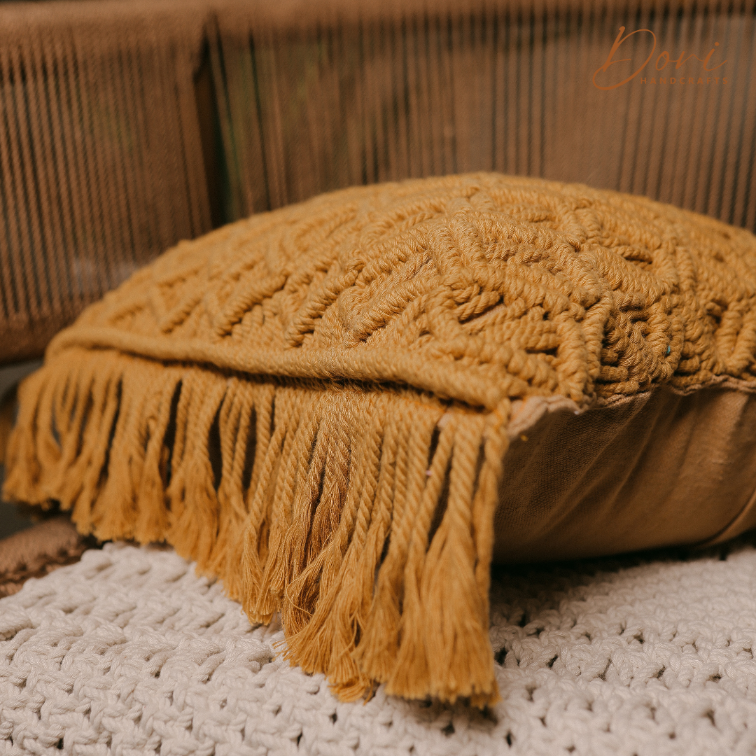 Yellow Macrame Cushion Cover