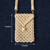 Off White Bead Macrame Mobile Bag