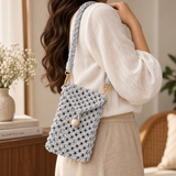 Grey Bead Macrame Mobile Bag