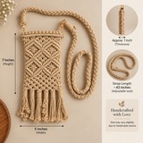Beige Diamond Knot Tassel Macrame Mobile Sling Bag