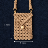 Beige Bead Macrame Mobile Bag