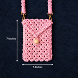 Pink Bead Macrame Mobile Bag