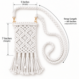 White Diamond Knot Tassel Macrame Mobile Sling Bag