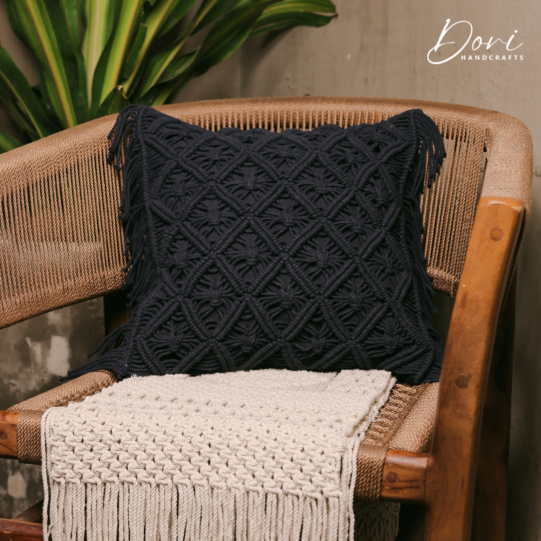 Black Macrame Cushion Cover