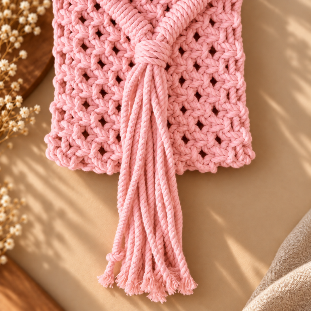 Pink Tassel Macrame Mobile Bag