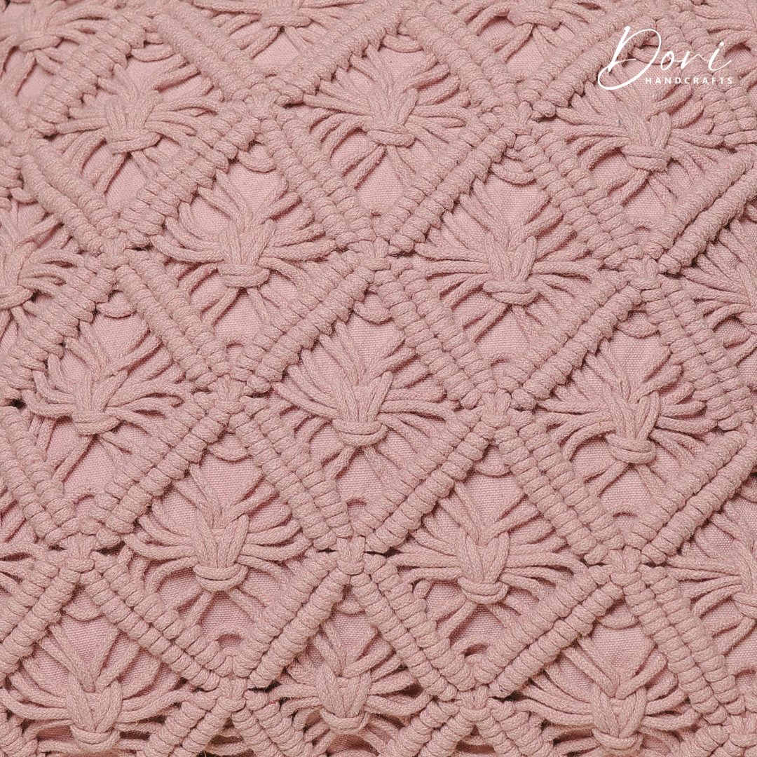Baby Pink Macrame Cushion Cover