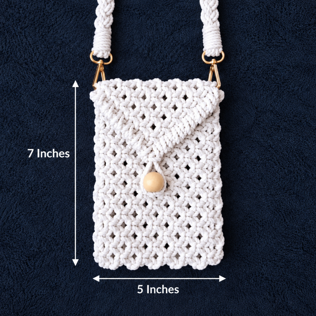 White Bead Macrame Mobile Bag