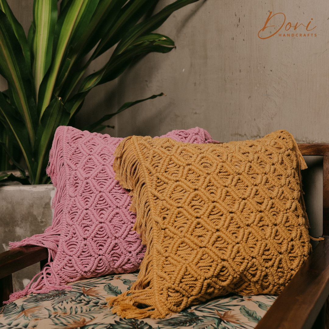 Pink Macrame Cushion Cover