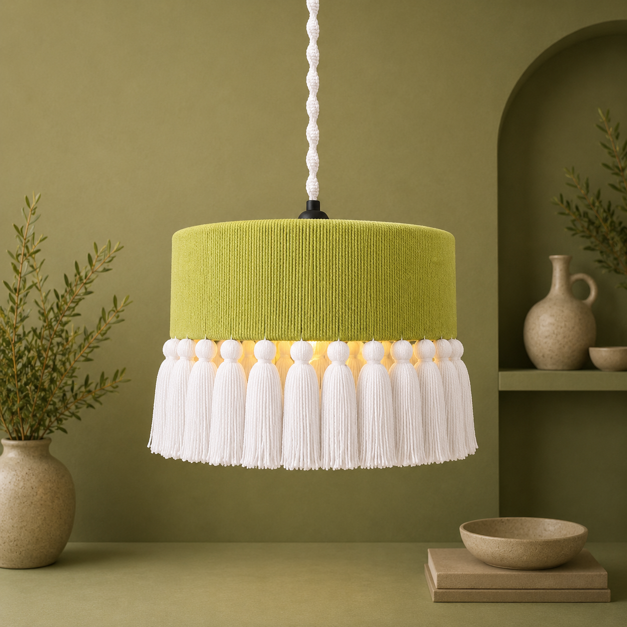 Pistachio Green Macrame Chandelier
