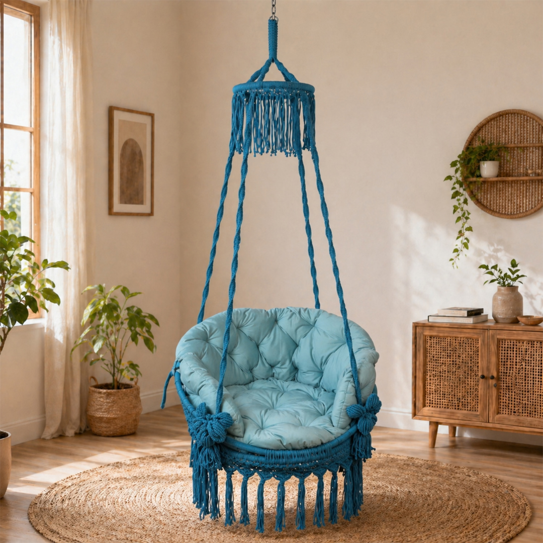Sky Blue Macrame Hanging Swing Chair