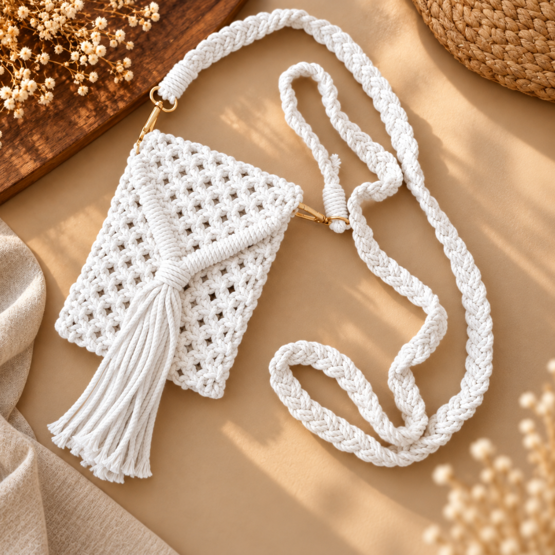 White Tassel Macrame Mobile Bag