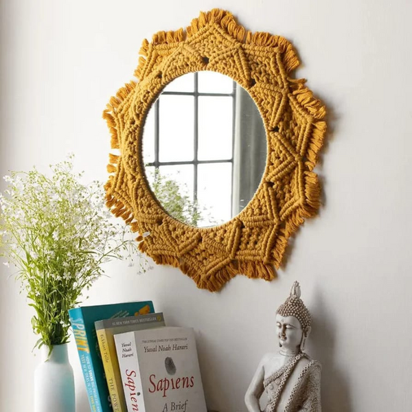 Yellow Macrame Mirror