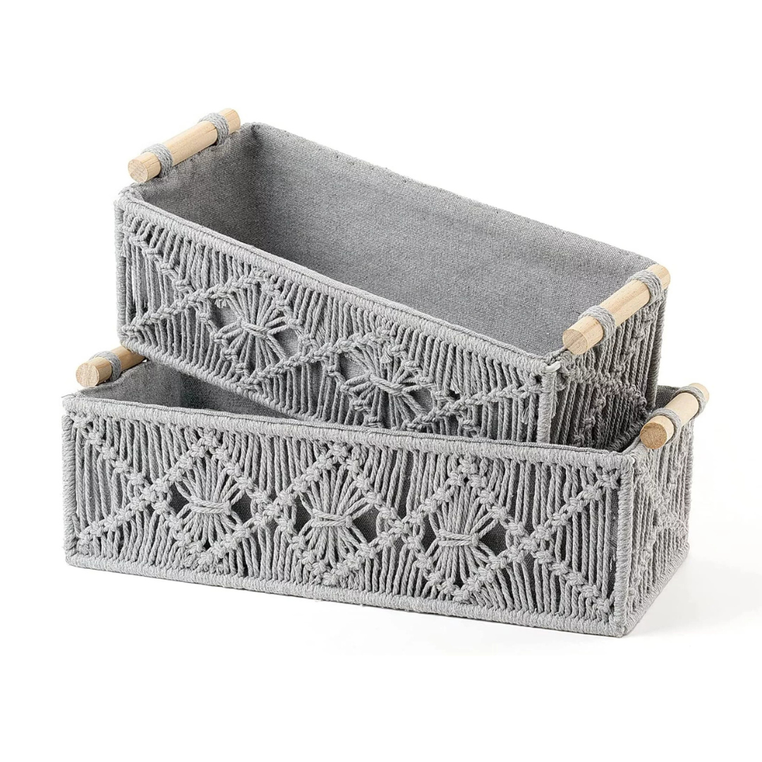 Set of 2 Macrame Storage Baskets