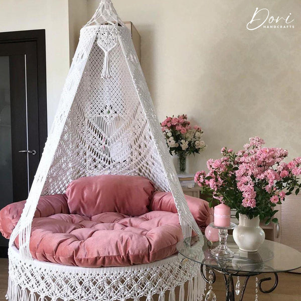 White Macrame Swing