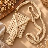Off-White Tassel Macrame Mobile Bag