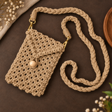 Beige Bead Macrame Mobile Bag