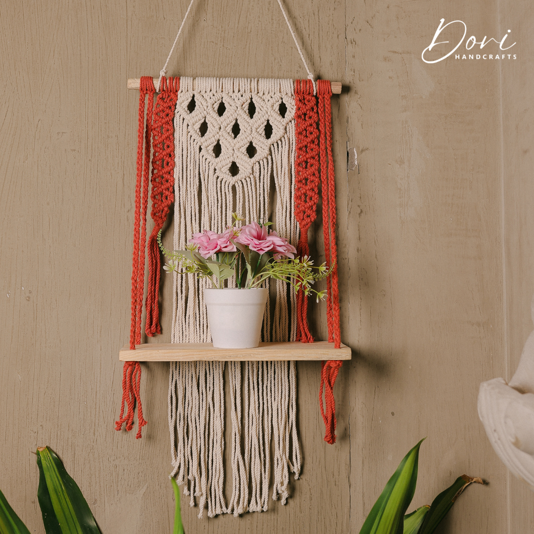 The Terracotta Flare Macrame Wall Shelf