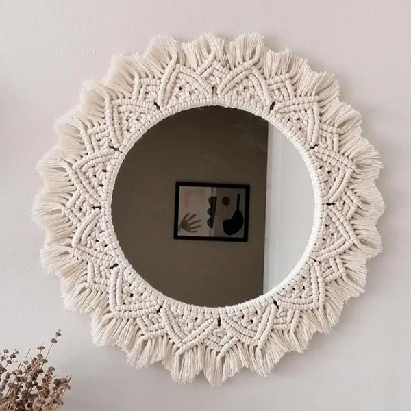 White Macrame Mirror