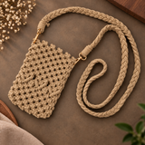 Beige Knot Macramé Mobile Sling Bag