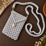 Grey Bead Macrame Mobile Bag