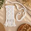 White Diamond Knot Tassel Macrame Mobile Sling Bag