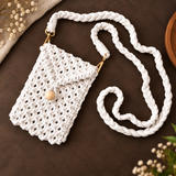 White Bead Macrame Mobile Bag