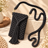 Black Tassel Macrame Mobile Bag