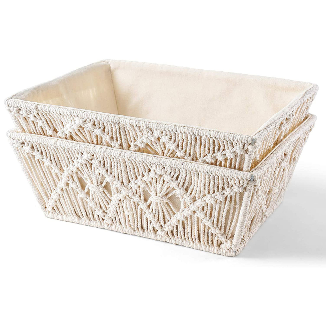 Set of 2 Macrame Storage Baskets – Off-white