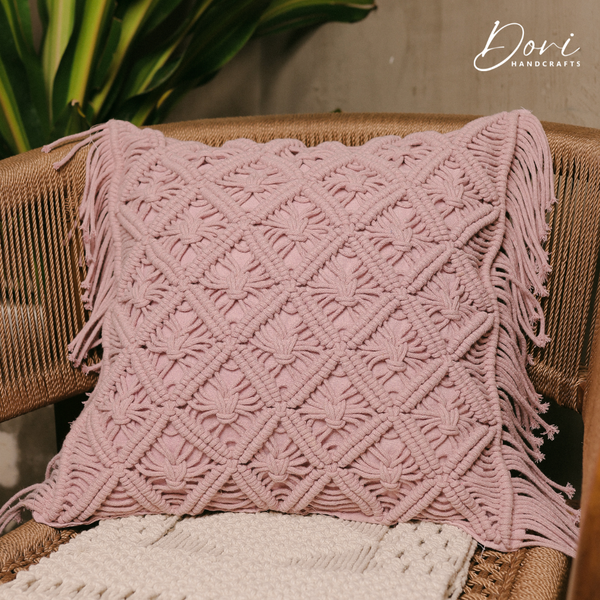 Baby Pink Macrame Cushion Cover
